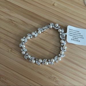 David’s Bridal Pearl and Cubic Zirconia Crystal Leaves Bracelet - Bridal Jewelry